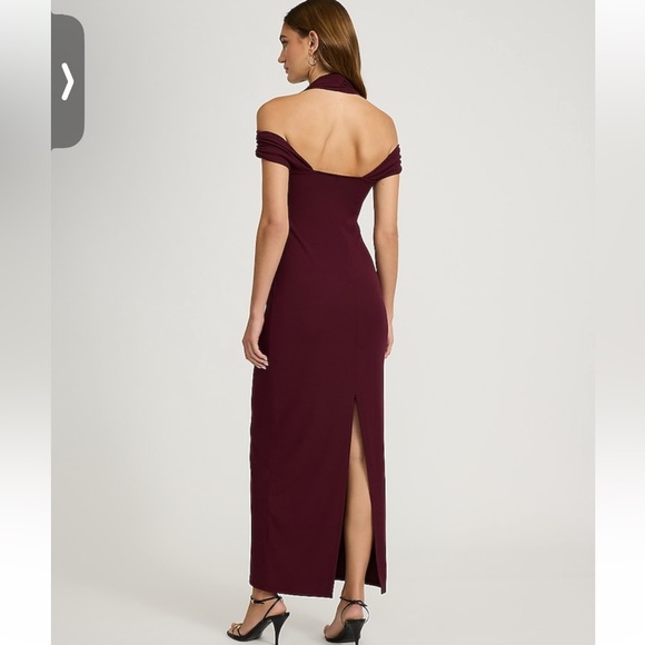 Express Burgundy Off-Shoulder Halter Dress - Picture 2 of 3